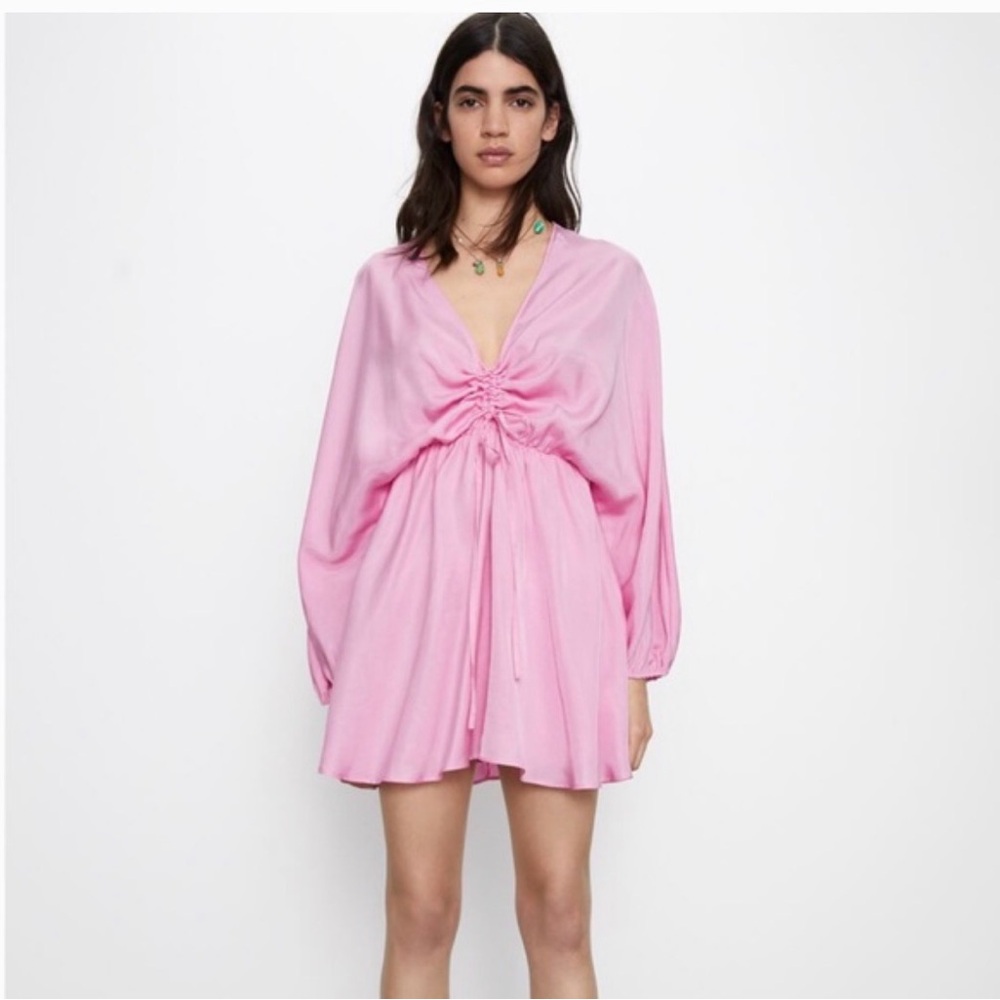 Zara bubblegum satin effect dress
